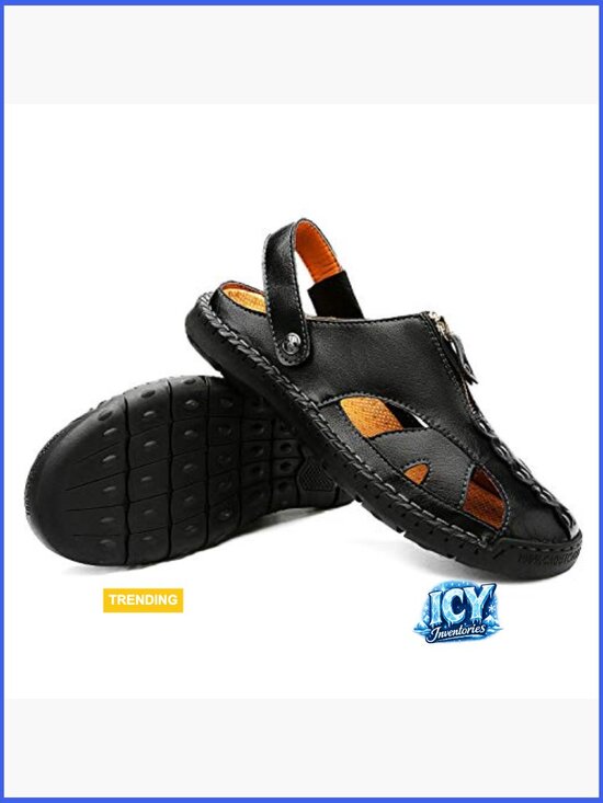 Men\'s Closed Toe Adjustable Leather Sandals Handmade Fisherman main image 7